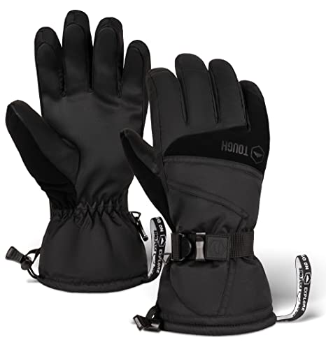 Book Cover Ski & Snow Gloves - Waterproof & Windproof Winter Snowboard Gloves for Men & Women for Cold Weather Skiing & Snowboarding - With Wrist Leashes, Nylon Shell, Thermal Insulation & Synthetic Leather Palm