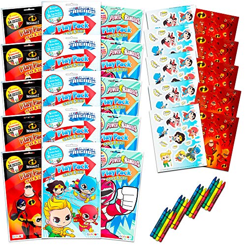 Set of 15 Super Hero Play Packs Fun Party Favors Coloring Book Crayons Stickers