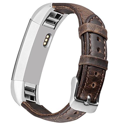 UMAXGET for Fitbit Alta HR and Alta Leather Band, Replacement Strap Classy and Fashionable with Metal Buckle Clasp Dark Brown