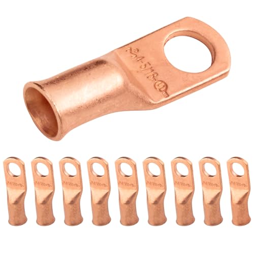 SELTERM 4 AWG (25 mmÂ²) - 5/16" (M8) Bolt âŒ€ UL Heavy Duty Wire Lugs, Battery Cable Ends, Bare Copper Eyelets, Tubular Ring Terminal Connectors [B33]