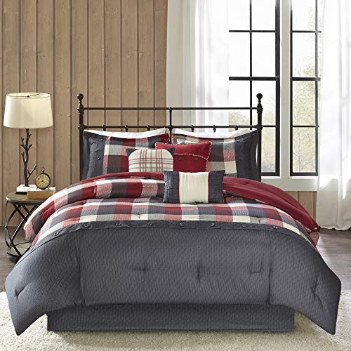 Book Cover Madison Park All Season Down Alternative Cozy Bedding with Matching Bedskirt, Shams, Decorative Pillow, Polyester, Red, King(104