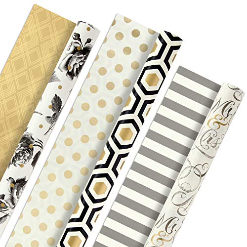 Book Cover Hallmark Reversible Wrapping Paper, Elegant (Pack of 3, 120 sq. ft. ttl.)