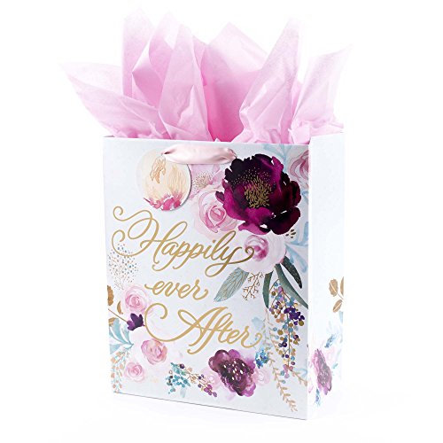 Book Cover Hallmark Large Gift Bag with Tissue Paper for Weddings, Bridal Showers, Engagements and More (Floral, Happily Ever After)