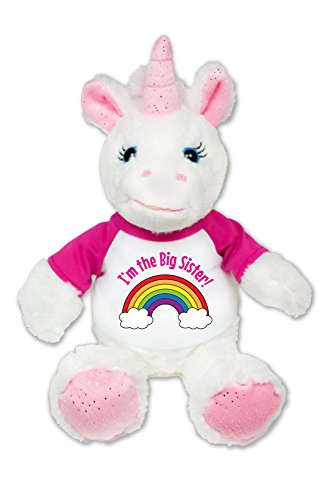 Flutter Hut I'm The Big Sister Unicorn Plush Pink Sparkles Message T-Shirt 8 Inches