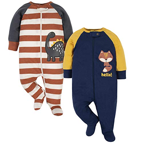 Book Cover Gerber Baby Boys' 2 Pack Zip Front Sleep 'n Play Sleepers, Little Cars, 6-9 Months (Pack of 2)