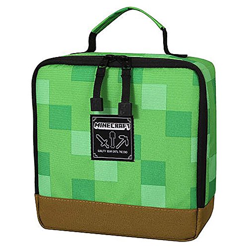 Book Cover JINX Minecraft Creeper Block Insulated Kids School Lunch Box, Green, 8.5