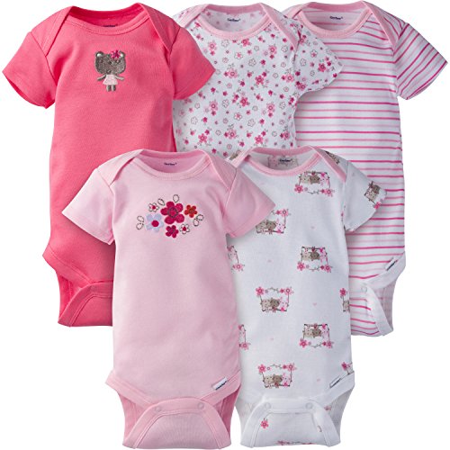 Book Cover GERBER Baby Girls' 5-Pack Variety Onesies Bodysuits, Little Pink Flowers, 0-3 Months