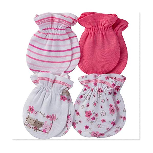 Book Cover Gerber Baby Girl's 4 Pack Mittens Accessory, Lil' flowers, 0-3 Months