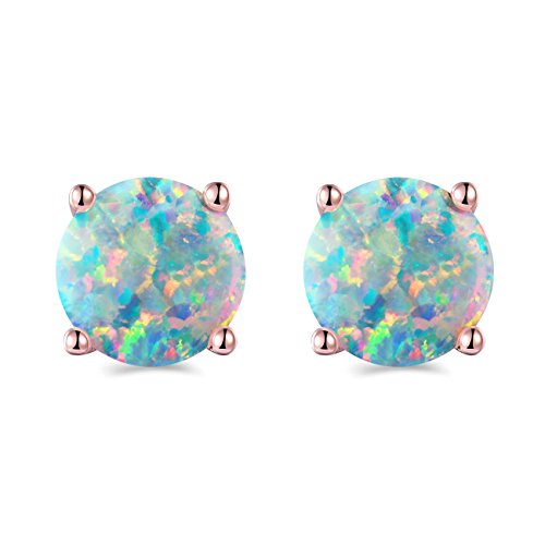 Rose Gold Plated Opal Stud Earrings 8MM Round For Women Girls Valentine's Day Gifts