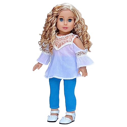 - Trendy Girl - Clothes Fits 18 Inch Doll - 3 Piece Outfit - White Cotton Blouse, Turquoise Leggings and White Shoes (Dolls Not Included)