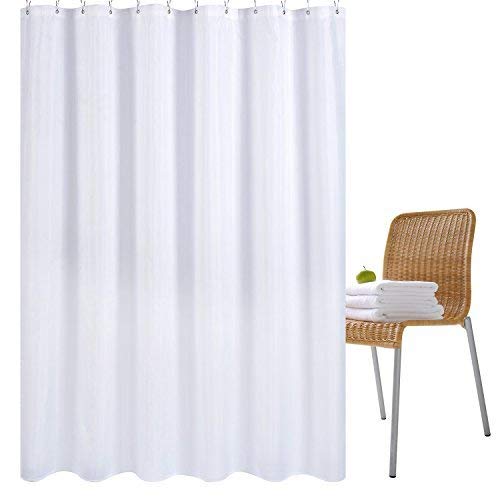 Book Cover Wimaha Fabric Shower Curtain Liner Water-Resistant, Machine Washable, 100% Polyester, Perfect for Bathroom Stall Bathtub Tub, White, 72x72
