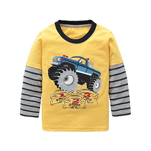 HowJoJo Boys Long Sleeve Cotton T-Shirts Monster Truck Shirt Graphic Tees Yellow 4T
