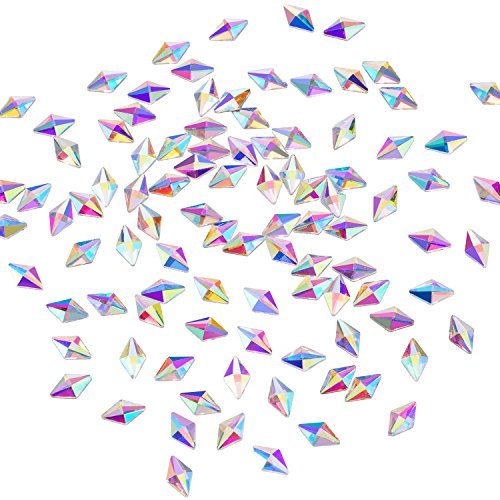 Mudder 100 Packs Mini Rhombus Nail Crystals 6 x 10 mm Ab Flatback Crystal Rhinestones Nails Glass Gems Stone Nail Art Decoration 3D Diamond Jewelry for Nail Art Phone DIY Crafts