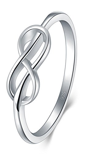 BORUO 925 Sterling Silver Ring, High Polish Infinity Symbol Tarnish Resistant Comfort Fit Wedding Band Ring Size 4-12
