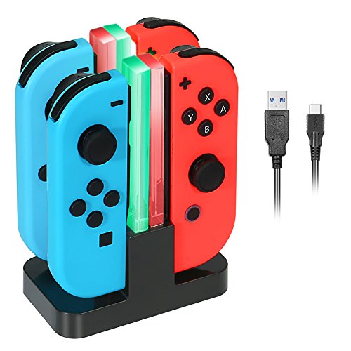 Book Cover Charging Dock Stand for Nintendo Switch KINGTOP Joy-Con Controllers Charger Station with Individual LEDs Indicator and Type C Charging Cable