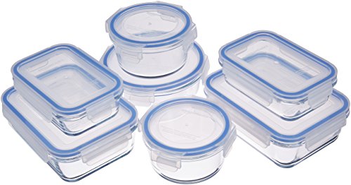 AmazonBasics Glass Locking Food Storage Containers 14 Pieces (7 Containers + 7 Lids), BPA-free plastic lids lock