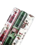 Hallmark Reversible Christmas Wrapping Paper Bundle, Plaid (Pack of 3, 120 sq. ft. ttl.) (5EWR2158)