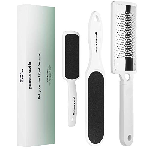 Dead Skin Remover for Feet (3 Pc Set) - Pedicure Foot Egg File Callus Remover and Foot Peeler Includes 2X Foot File Grater (Double Sided), 1x Foot Scraper