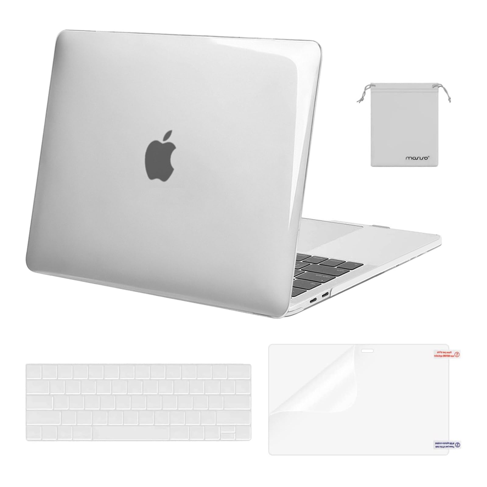 Book Cover MOSISO Compatible with MacBook Pro 13 inch Case 2016-2020 Release A2338 M1 A2289 A2251 A2159 A1989 A1706 A1708, Plastic Hard Shell Case&Keyboard Cover Skin&Screen Protector&Storage Bag, Crystal Clear