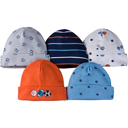 Gerber Baby Boys' 5-Pack Caps, Little Athlete, 0-6 Months