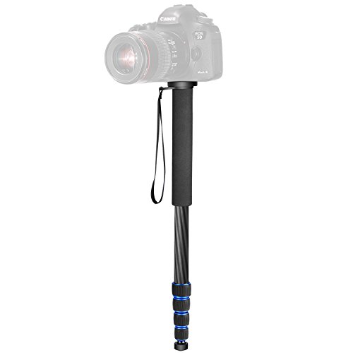 Neewer Carbon Fiber Monopod, 5 Sections 19-64 inches/48-163 centimeters Adjustable Portable Stand with Carrying Bag for Canon Nikon Pentax Sony Olympus DSLR up to 22 pounds/10 kilograms (Black + Blue)