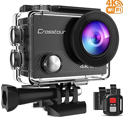 Crosstour 4K Action Camera 16MP WiFi Underwater Cam 30M Waterproof Case Sports Camera with Remote Control 2 Batteries and 19 Mounting Accessories (4K)