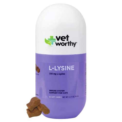 Vet Worthy L-Lysine Soft Chews for Cats - Cat Supplement to Support the Immune System and Overall Health - Cat Vitamins with 250 mg L-Lysine per soft chew - Chicken Liver Flavor Soft Chews, 3.17oz