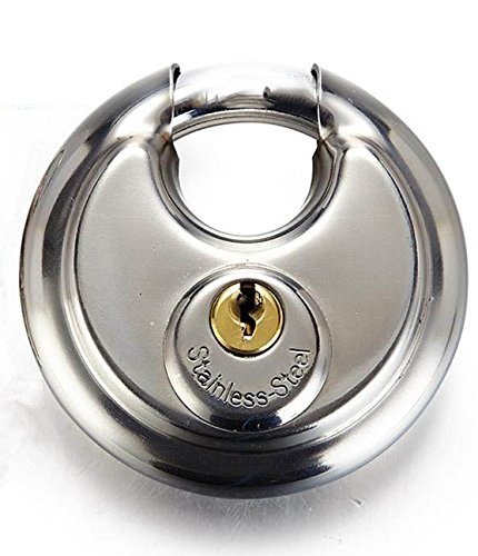 Trisonic Ultra Protective Disc Padlock, Heavy Duty Round Padlock with Shielded Shackle, Stainless Steel Keyed Lock, 2-3/4-inch