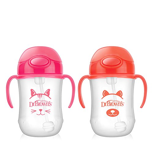Dr. Brown's Baby's First Straw Cup, Cute Critters Pink/Orange, 9 ounce, 2 Count
