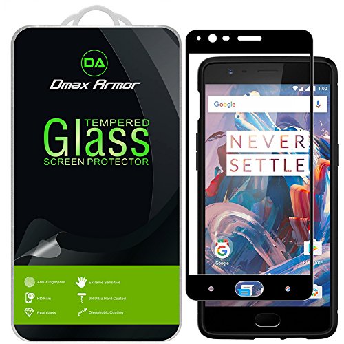 Book Cover [2-Pack] Dmax Armor for OnePlus 3 / OnePlus 3T [Tempered Glass] Screen Protector, (Full Screen Coverage) (Black)