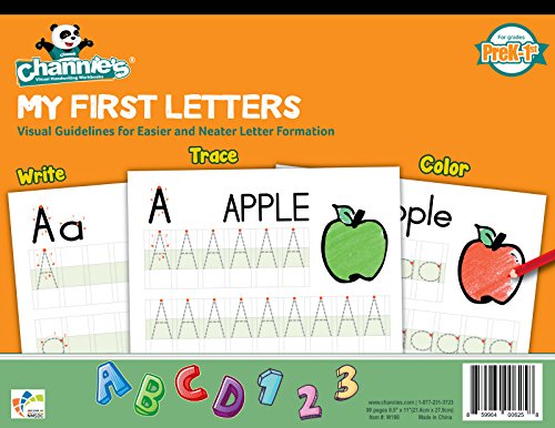 Book Cover Channie's My First Letters, Easy to Trace, Write, Color, and Learn Alphabet Practice Handwriting & Printing Workbook, 80 Pages Front & Back, 40 Sheets, Grades PreK - 1st, Size 8.5