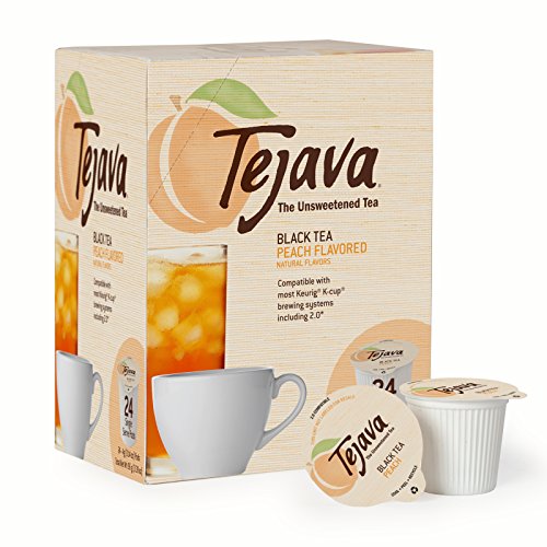 Book Cover Tejava Unsweetened Black Tea Pods with Natural Peach Flavor, Award-Winning Tea, 100% Recyclable Single Serve Cups | Keurig K-Cup Compatible (24 Count)