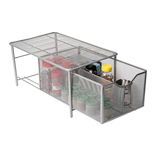 Mind Reader Organizer Storage Basket, 15.4” L x 9.4” W x 7.5” H, Silver