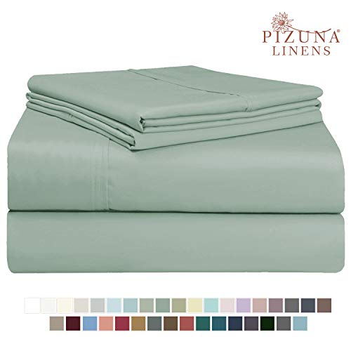 Book Cover Pizuna 400 Thread Count Sage Cotton King Sheet Set, 100% Long Staple Cotton Cool Sheets, Satin Bed Sheets Deep Pocket fit Upto 15 inch (Sea Foam Green King Cotton Sheets)