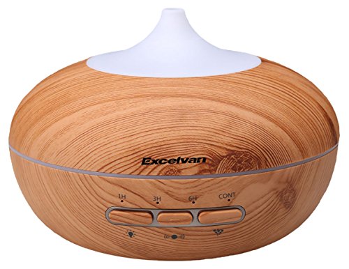 Auto-sensing Essential Oil Diffuser, Excelvan 300ML Aromatherapy Ultrasonic Aroma, Wood Grain Adjustable Mist Air Humidifier, Auto Shutoff for Office Home Bedroom Yoga Spa, 7 Color LED Lights Changing