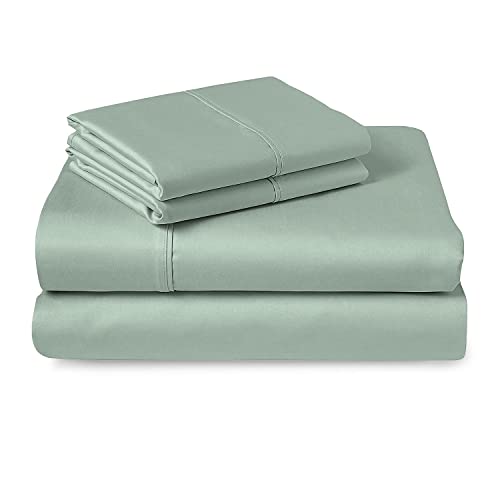 Pizuna 400 Thread Count Cotton Queen Size Sheets Set Sage, 100% Long Staple Cotton Sheets Set, Soft Sateen Best Cotton Bed Sheets Deep Pocket fit Upto 15â€ (100% Cotton Sage Queen Sheet Set)