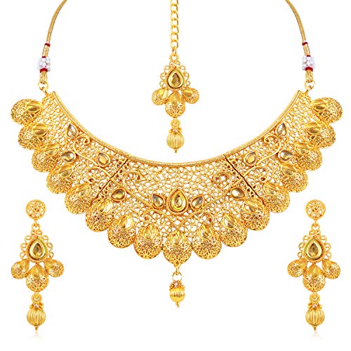 Sukkhi Traditional Gold Plated Wedding Jewellery Choker Necklace Set For Women (N71789GLDPM1250)