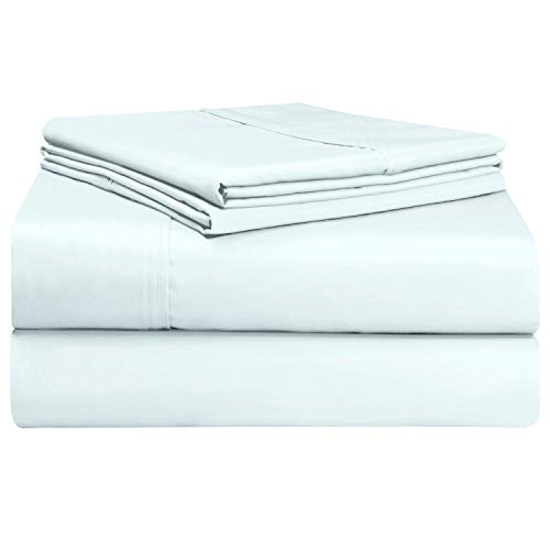 Pizuna 400 Thread Count XL Twin Sheets Set Light Blue, 100% Long Staple Cotton Twin XL Cotton Sheets, Soft Sateen Bed Sheets fit Upto 15 inch Deep Pocket (Pastel Blue XLong Twin Sheets)
