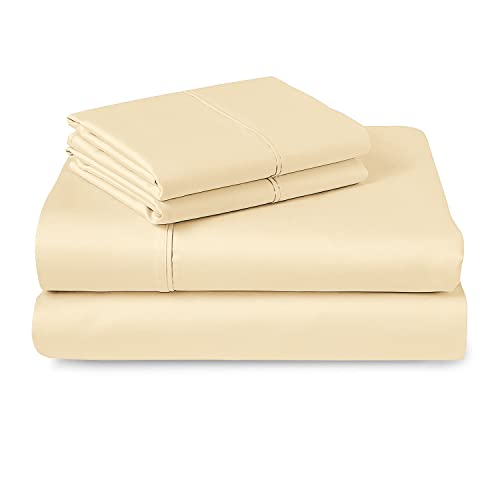 Book Cover Pizuna 400 Thread Count XL Twin Sheet Set Cream, 100% Long Staple Real Cotton Bedding Set, Soft Sateen Bed Sheets fit Upto 15 inch Deep Pocket (Cream Twin XL Cotton Sheet Set)