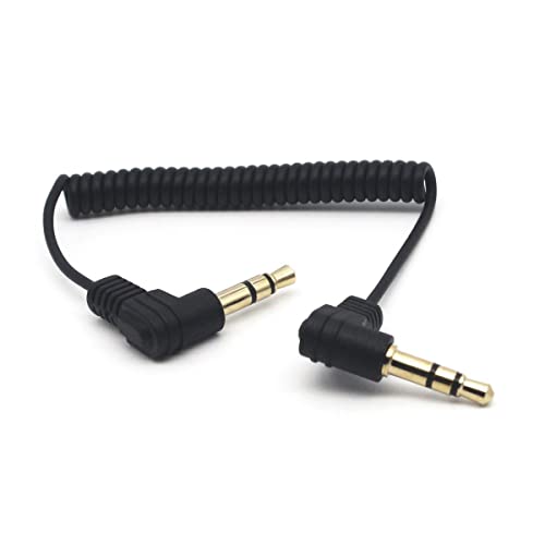 Riipoo Coiled 3.5mm Audio Cable - 2-pack 30cm Mini Coiled 3.5mm Headphone Cable, 90 Degree 1/8" 3.5mm TRS Jack Male to Male Stereo Aux Audio Coiled Cord (M - M)