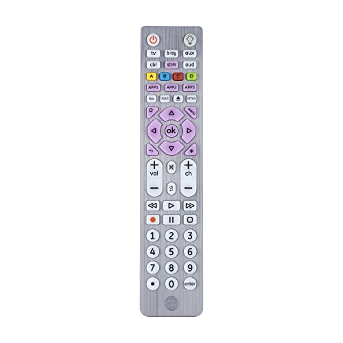 GE 6-Device Backlit Universal Remote Control for Samsung, Vizio, Lg, Sony, Sharp, Roku, Apple TV, Smart TVs, Streaming Players, Blu-Ray, DVD, Master Volume Control, Silver, 37038