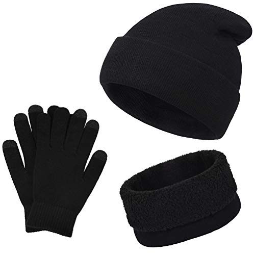 VBIGER Winter Warm Beanie Hat + Scarf + Touch Screen Gloves, Unisex 3 Pieces Cap Set for Men Women