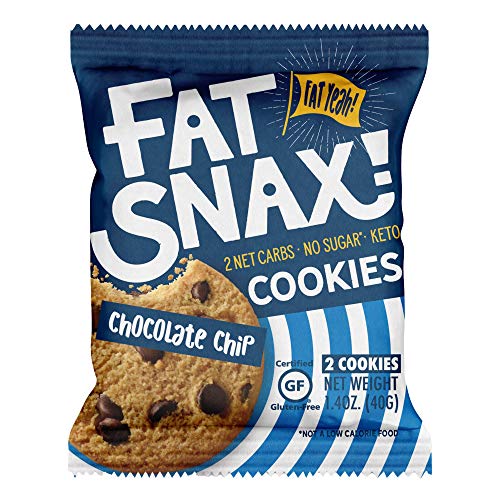 Book Cover Fat Snax Keto Cookies - Low Carb, Keto, and Sugar-Free (Chocolate Chip, 12-pack (24 cookies)) - Keto-Friendly & Gluten-Free Snack Foods