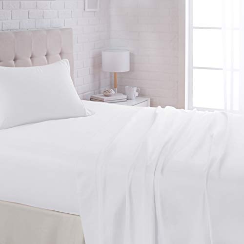 Amazon Basics Lightweight Super Soft Easy Care Microfiber Sheet Set with 16" Deep Pockets - Twin, Bright White, 4-Pack