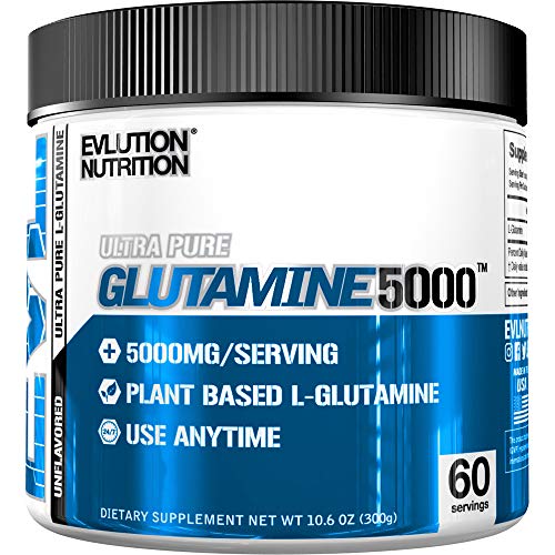 Book Cover Evlution Nutrition L-Glutamine 5000, 5g Pure L Glutamine in Each Serving, Plant Based, Vegan, Gluten-Free, Unflavored Powder (60 Servings)