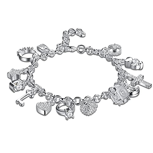 Zealmer Multi Wedding Love Charm Bangle Bracelet Silver Plated¡­