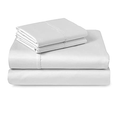 Book Cover Pizuna 400 Thread Count White Twin XL Sheet Set, 100% Long Staple Cotton Twin XL Sheets, Luxurious Sateen Cotton Bed Sheets Deep Pocket fit Upto 15â€ (Twin XL Sheets White)