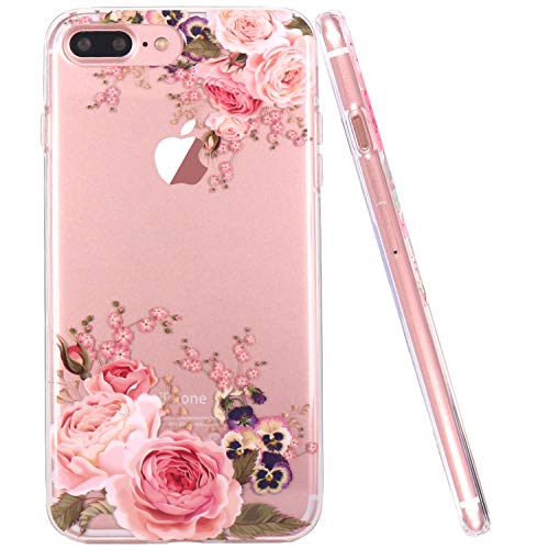 Book Cover JAHOLAN iPhone 7 Plus Case, iPhone 8 Plus Case Girl Floral Clear TPU Soft Slim Flexible Silicone Cover Phone Case for iPhone 7 Plus iPhone 8 Plus - Rose Flower