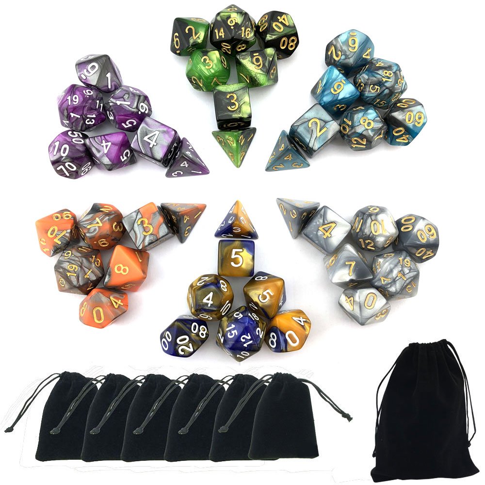 Book Cover Smartdealspro 6 x 7 Sets(42 Pieces) Two Colors Polyhedral Dice with Free Pouches for Dungeons and Dragons DND RPG MTG Table Games D4 D8 D10 D12 D20