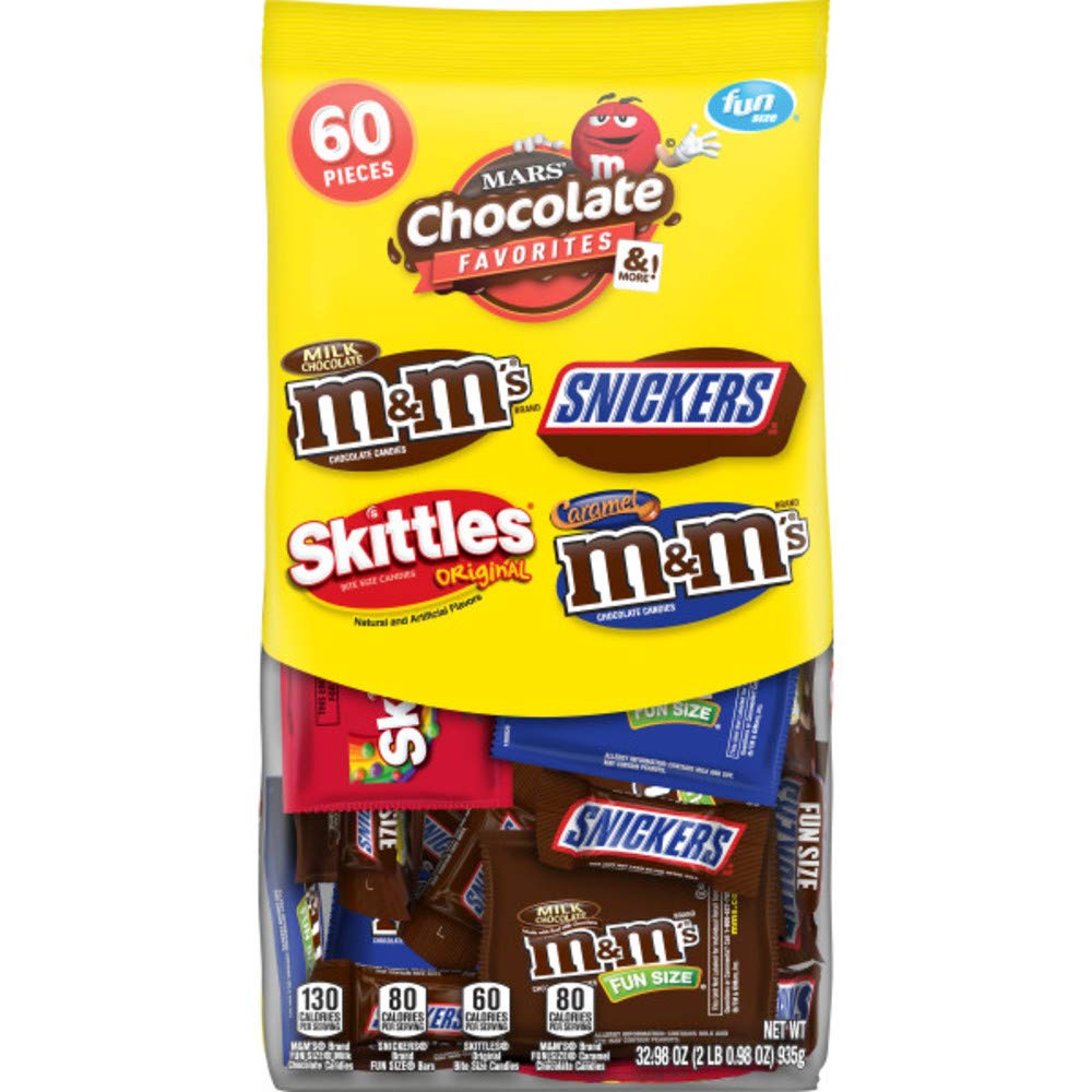 M&M's, Snickers & Skittles Fun Size Chocolate Candy Variety Mix 32.98-Ounce Bag 60 Pieces 2.06 Pound (Pack of 1)